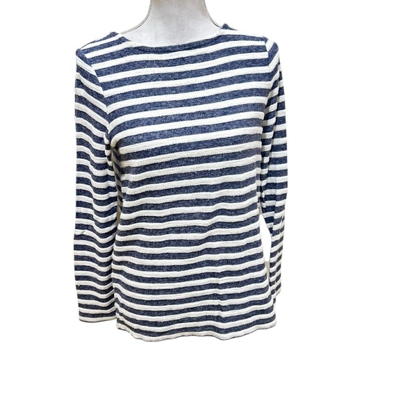 Joules Navy & Cream nubby cotton striped long sleeve top exposed zipper sz 4 - Picture 1 of 9